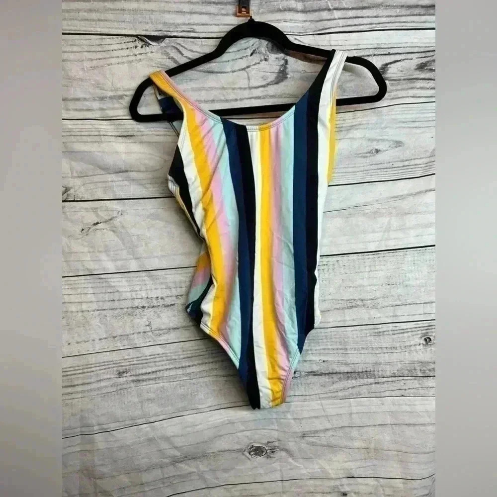 Kona sol striped one piece padded swim suit NWOT